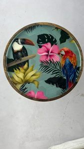 Round Wooden Cake Stand Floral Printed Dessert Pedestal Enamel Snack <b>Tray</b> Dishwasher Safe for Home Party Baking Display - Product Image 4