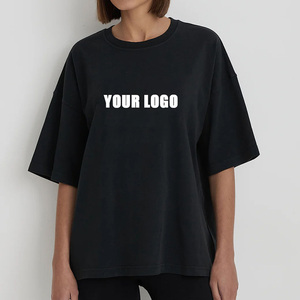 เสื้อยืดคอกลมโอเวอร์ไซส์สำหรับผู้หญิง แขนสั้น สีพื้น ผ้าฝ้าย ทรงหลวม ระบายอากาศได้ดี พิมพ์ลายโลโก้ ใส่ได้ทุกฤดูกาล - Product Image 4