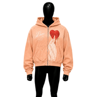 Sweat à capuche zippé Peach Love Graphic, style vintage délavé, streetwear, coupe oversize, imprimé cœur rouge, unisexe, mode urbaine décontractée