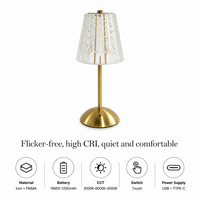 Lampe de table en cristal moderne et luxueuse, sans fil, rechargeable, LED USB-C 3000K 4500K 6000K, base en fer pour salon