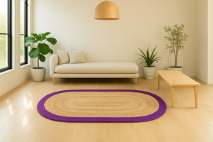 Tapis en jute tressé fait main sur mesure, à poils ras, 4x3 pieds, style bohème, forme ovale, rayé, antidérapant, écologique - Product Image 5
