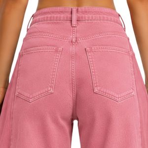 Custom Pink <b>Women</b> Wide Leg <b>Jeans</b> High Waist Loose Fit Denim Pants Casual Streetwear Fashion Trousers Trendy Baggy Style Apparel - Product Image 6