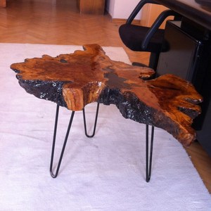 Handmade Live Edge Wood <b>Coffee</b> <b>Table</b> Rustic Irregular Shape Black Metal Legs Indoor Furniture Decor Natural burl wood finish - Product Image 5