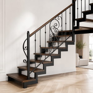 Rampe d'escalier moderne en acier inoxydable noir avec design en spirale, escalier flottant pour intérieur de maison de luxe et balcon - Product Image 1