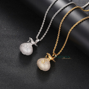 Pendentif Sac d'Argent en Argent 925 Plaqué Or 18K avec Diamants de Laboratoire et Strass, Style Hiphop Unisexe pour Fête - Product Image 2