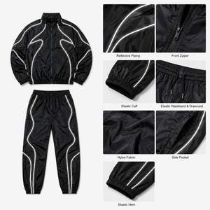 Conjunto Deportivo Unisex Azul Marino, Manga Larga, Ligero, de Nailon, para Invierno, Estilo Deportivo, Corte Regular para Adultos - Product Image 5