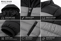 Blouson d'hiver pour homme à capuche, léger, chaud, décontracté, style bomber, en matière alternative au duvet, avec fermeture éclair.
