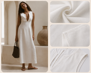 Robe d'été élégante blanche 100 % coton, style bohème, col halter, sans manches, coupe trapèze, moderne, respirante, écologique, tissée unie - Product Image 3