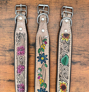 Nouveau collier de chien en cuir sculpté à la main formation florale collier de chiot rembourré haute qualité en cuir véritable colliers de chien confortables - Product Image 4