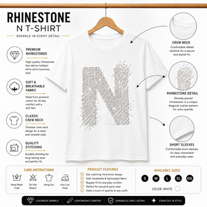 T-shirt blanc à manches courtes pour homme Cosh International avec imprimé lettre N en strass, col rond, coupe décontractée, jersey en coton - Product Image 6