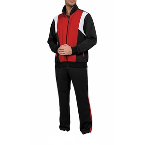 Ensemble de survêtement tendance 2026 pour homme, coloris rouge, noir et blanc, avec sweat-shirt à fermeture éclair intégrale et poches latérales, coupe classique, idéal pour l'automne - Product Image 1