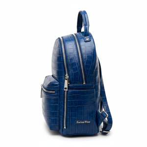 Zarina Wear Womens Navy Pebbled Leather <b>Backpack</b> Water Resistant Custom Brand Gold Hardware Front Zip Pocket | OEM/ODM - Product Image 3