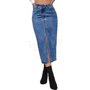 Women's High Waist Vintage Denim Skirt Loose Straight Summer Mini Design Casual Washed Woven for Autumn Season - Product Image 3