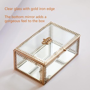 กล่องใส่เครื่องประดับตกแต่ง ฝาแก้ว กรอบโลหะ กล่องเก็บของ กล่องใส่เครื่องประดับแก้วพรีเมียม กล่องของขวัญงานแต่งงาน - Product Image 6