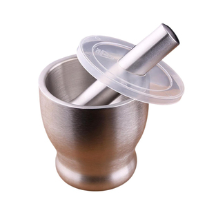 Vente directe usine : Ensemble mortier et pilon en acier inoxydable avec couvercle, broyeur manuel d'épices, presse-ail, bol à herbes et piluleuse - Product Image 1