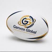 Ganvox Global Beyaz Rugby Topu Mavi ve Altın Logolu Hafif Dayanıklı Bütil İç Lastikli Promosyon Spor Malzemesi Dış Mekan Kullanımı