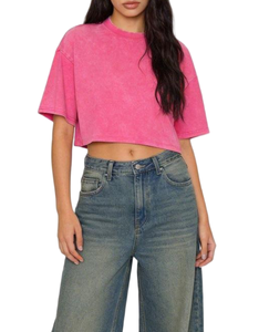 T-shirt court pour femme, coupe épaules tombantes, délavé, personnalisable avec logo, vente en gros OEM, vêtements de sport pour femme, haute qualité, meilleure vente - Product Image 3