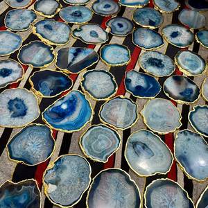 Wholesale Luxury Natural Blue <b>Agate</b> <b>Coaster</b> Slice Gold Edge Polished Gemstone Love Eco-Friendly Home Decor Table Gift - Product Image 4