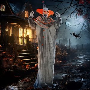 6 Clown Arancioni a Grandezza Naturale con Capelli, Attivati da Suono e Movimento, Decorazioni Gonfiabili da Giardino per Halloween con Occhi Luminosi - Product Image 2