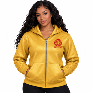 Sweat-shirt à capuche zippé pour femme PDK, broderie du blason grec, manches longues, avec poches avant, vêtements confortables et tendance - Product Image 1