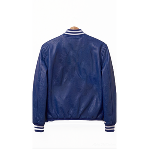 Veste en cuir bleue pour homme Alpha Fraternity, coupe classique, col rabattu et fermeture boutonnée, pour la vente en gros OEM - Product Image 4