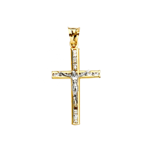 14K dos tonos chapado en oro CZ Diamante tachonado crucifijo Jesús Cruz clásico religioso encanto colgante hecho de joyería de aleación de Metal - Product Image 1