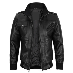 Blouson en cuir de vachette noir OEM Hiver 2026 pour homme, col à capuche, poches zippées, logo frontal, 100% haute qualité, faible MOQ, tendance - Product Image 3