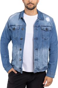 Men's Denim Jacket <b>Light</b> Blue Washed Cotton Casual Turn-down Collar Regular Sleeve Spring Style Frayed Detail - Product Image 3