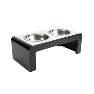 ODM OEM Comedero Doble para Mascotas de Acero Inoxidable Reforzado, Ecológico e Impermeable, para Perros y Gatos, con Tapa de Madera y Marco de Metal Negro - Product Image 1
