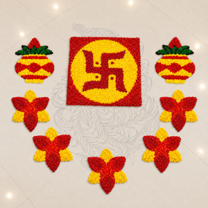 Ensemble de tapis Rangoli traditionnels en laine et plumes, faits main par des artisans, lavables et personnalisables pour Diwali, Pooja, entrée de maison, occasions festives - Product Image 3