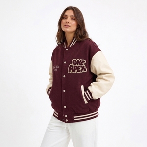Custom Maroon <b>letterman</b> <b>Jacket</b> Women's <b>Letterman</b> <b>Jacket</b> With Cream Sleeves Embroidered Streetwear Bomber <b>Jacket</b> - Product Image 2