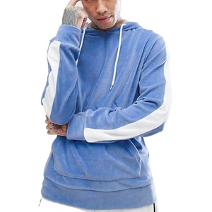 Venta al por mayor de los hombres Streetwear de terciopelo Sudadera con capucha blanco con raya lateral de - Product Image 1