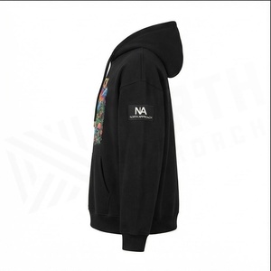 Sweat à capuche pour homme, coupe oversize, en coton, imprimé, avec poche avant, style décontracté, automne, noir - Product Image 3