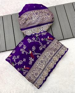 Magnifique et charmant sari en coton Khadi, Minakari, pur, de créateur, traditionnel, ethnique indien, pour mariée - Product Image 1