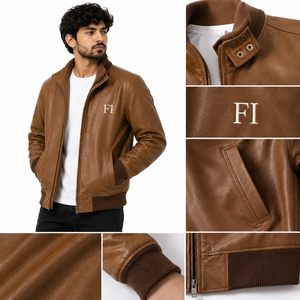 Blouson Bomber en Cuir Personnalisé pour Homme, Col Montant, Poignets Côtelés, Fermeture Éclair, Poches Avant, Mode Hiver, Veste Homme OEM, Vente en Gros USA - Product Image 5