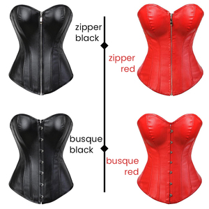Corsé de cuero sintético negro OEM personalizado con cremallera frontal, lazo y cordones, top bustier con varillas, top moldeador de cintura para mujer - Product Image 4