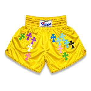 Shorts de boxe Muay Thai en satin personnalisés de qualité supérieure, design brodé en croix, légers, grandes tailles, shorts MMA pour adultes, OEM - Product Image 3