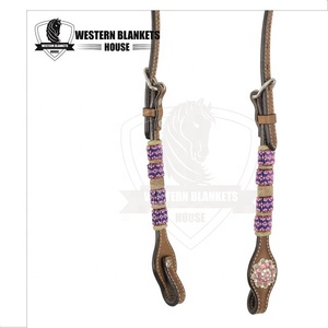 Coraza de brida de caballo de cuero pintada a mano de dos capas estilo occidental tejido de cuero crudo tallado de herramientas de colores para dos orejas - Product Image 6