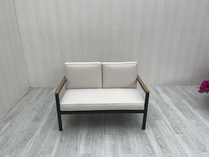 4P00048, muebles modernos para exteriores, juego de chat de aluminio y madera de acacia con cojines de cortesía para uso en la sala de estar del jardín de la villa - Product Image 6