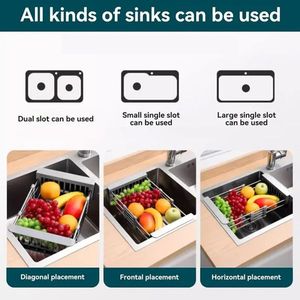 Escurridor de Acero Inoxidable Ajustable y Retráctil, Portátil y Ahorrador de Espacio, para Frutas y Verduras - Product Image 6