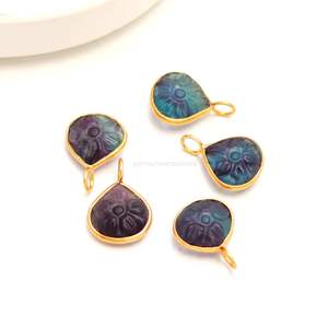 Pendentif fleur en fluorite naturelle multi-éclats, sculpté à la main, en argent sterling 925, charme en pierre de fluorite multi-éclats pour la création de bijoux - Product Image 2