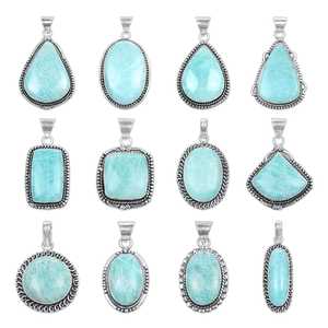 Colgantes de diseño vintage de amazonita y latón, hechos a mano, chapados en plata, surtidos, de moda, collares de colgantes naturales para bodas - Product Image 1