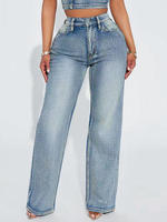 Pantalon en jean taille haute à jambe large, bleu délavé moyen, coupe ample, longueur intégrale, en coton, style décontracté, fermeture boutonnée, décoration à sequins