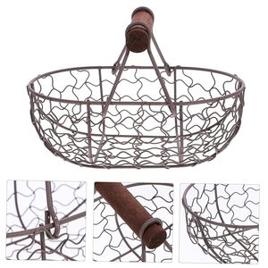 Garden Basket with Portable Wooden Handle Metal Fruit Vegetable <b>Egg</b> <b>Storage</b> Basket Rustic Farmhouse Organizer for Home Kitchen - Product Image 4