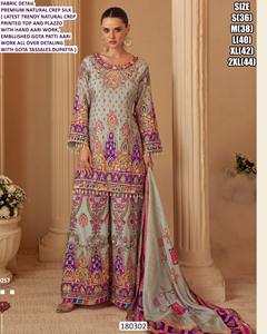 Meher Multicolor Aari Elegance Crep Silk Women's Traditional Floor-Length Regular Fit Wedding Party Casual Quick Dry Kurta/<b>Kurti</b> - Product Image 1