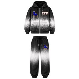 Ensemble de survêtement tie-dye noir et blanc pour femmes Sigma Gamma Rho, sweat à capuche et pantalon de jogging de la sororité grecque, vêtements de sport décontractés imprimés sur mesure - Product Image 1