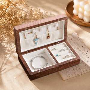 Caja de Joyería Rectangular de Madera Tallada HASAN CRAFT, Diseño Minimalista, Caja de Almacenamiento de un Solo Nivel para Dormitorio - Product Image 2
