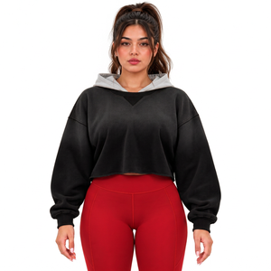 Sudadera con Capucha Oversize para Mujer, Negra y Gris, con Forro Polar, Hombros Caídos, Manga Larga, para Otoño - Product Image 1