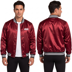 Chaqueta clásica gris satinada con botones a presión, brillo elegante y brillante, cuello y puños de punto con rayas blancas, y servicio de exportación OEM de ropa a granel. - Product Image 6