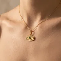 Collier Pendentif Œil Turc Fin en Laiton Plaqué Or avec Pierre Précieuse Turquoise et Quartz pour Femme – Bijou Quotidien le Plus Vendu